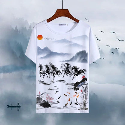 Chinese Animal Zodiac Signs 3D Printed Ink Painting T-shirt Twelve Constellations Dragon Tiger Wash Painting Tops for Adult