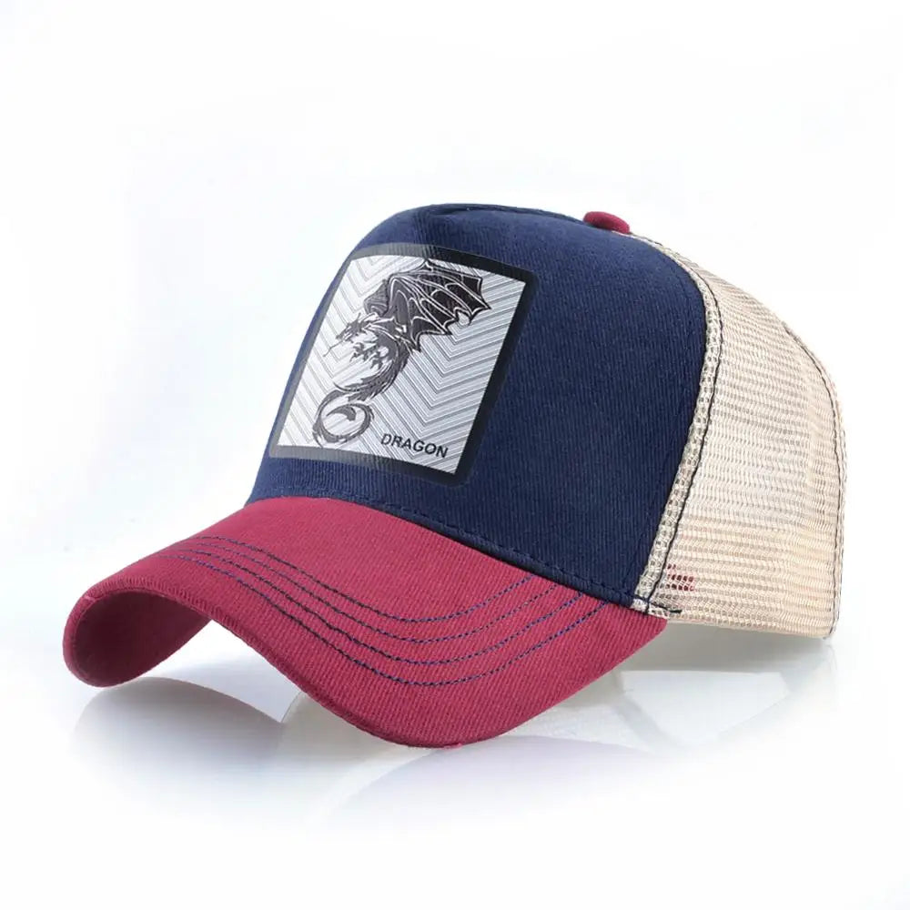 Men's Baseball Cap Fashion Snapback Hat With Dragon Patch Casual Cotton Dad Hats Breathable Mesh Trucker Caps Men Hip Hop Bones