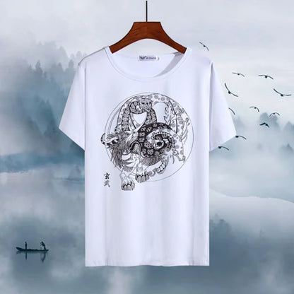 Chinese Animal Zodiac Signs 3D Printed Ink Painting T-shirt Twelve Constellations Dragon Tiger Wash Painting Tops for Adult