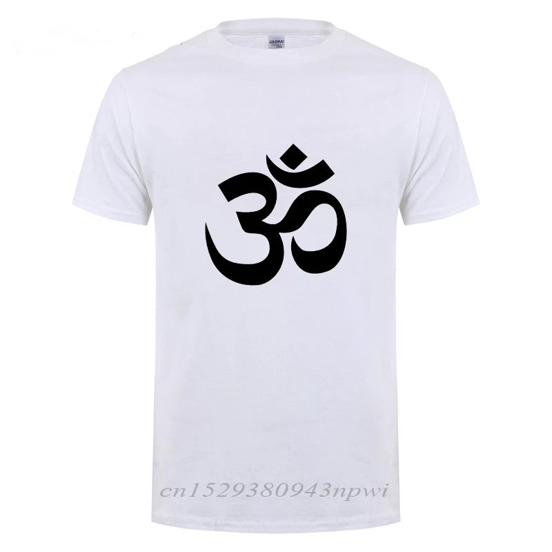 OM AUM SYMBOL  Relaxation T-Shirt For Male Men Funny Cotton Short Sleeve Streetwear JN BUDDHISM OM MANI PADME HUM T Shirt