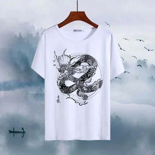 Chinese Animal Zodiac Signs 3D Printed Ink Painting T-shirt Twelve Constellations Dragon Tiger Wash Painting Tops for Adult