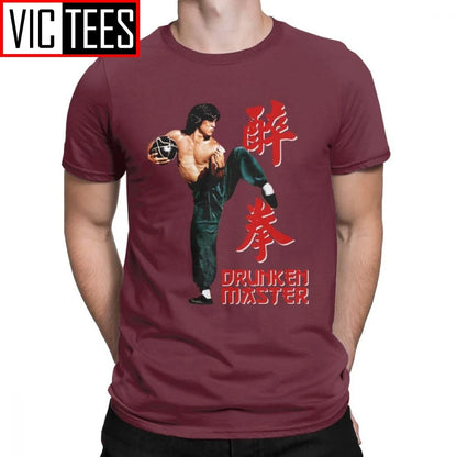 Jackie Chan Drunken Master T-Shirts Men Pure Cotton T Shirt Movie Chinese Dragon China Kung Fu Fight Tees New