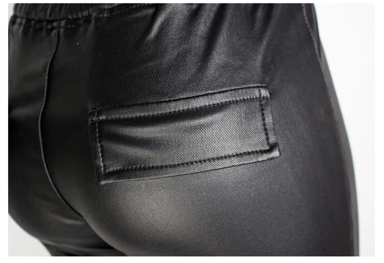 Women Faux Pu Leather Pants High Waist Baggy Stretch Stacked Trousers Drawstring Leisure Joggers Streetwear Office Lady 4XL 3XL