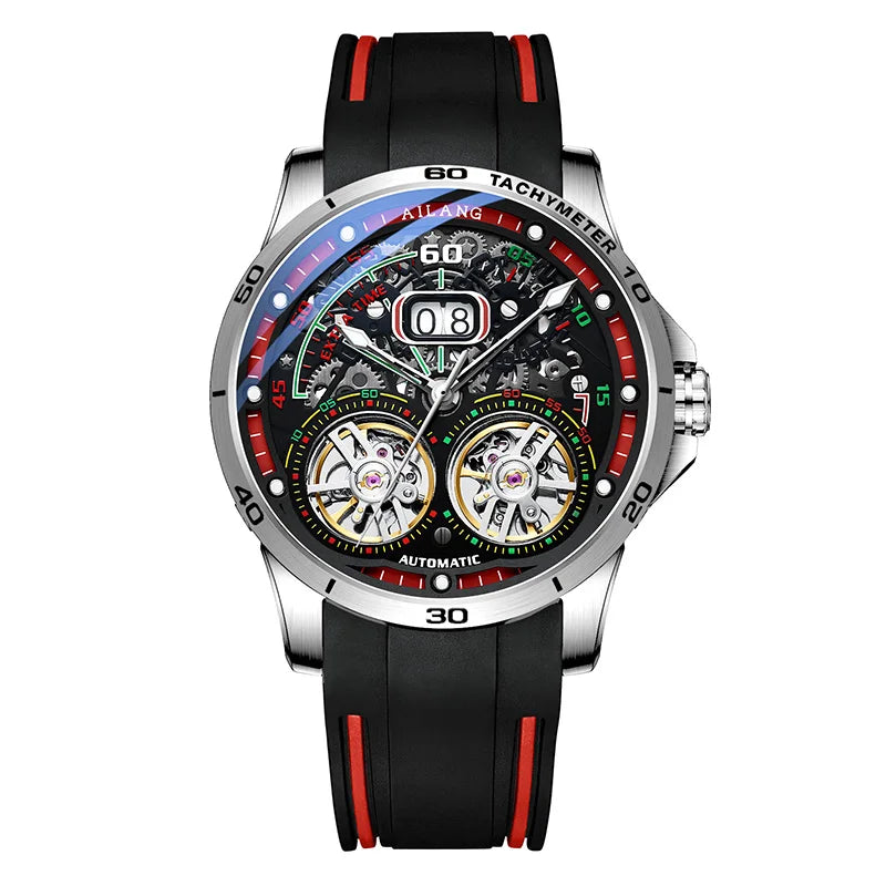 AILANG 2020 new men's watch double tourbillon watch automatic hollow machine watch silicone belt section men's luminous waterpro