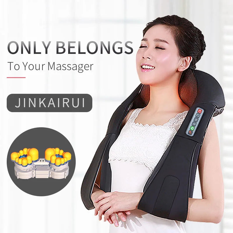 U Shape Electric Shiatsu Back Neck Shoulder Body Massager 4D Kneading Massage EU/Flat Plug Car Home Dual Use 16 Balls Relaxation