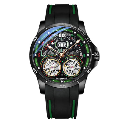 AILANG 2020 new men's watch double tourbillon watch automatic hollow machine watch silicone belt section men's luminous waterpro