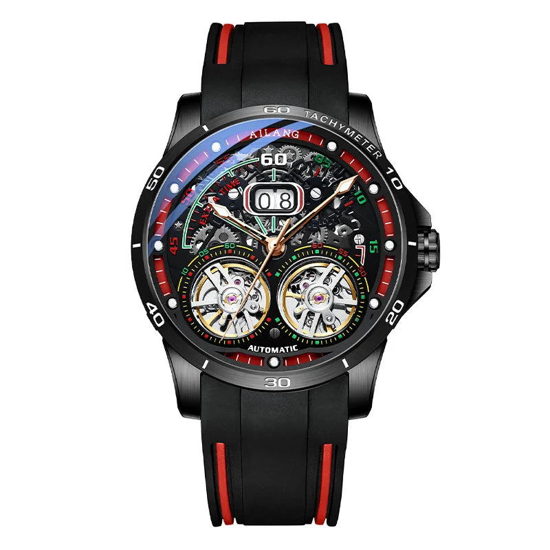 AILANG 2020 new men's watch double tourbillon watch automatic hollow machine watch silicone belt section men's luminous waterpro