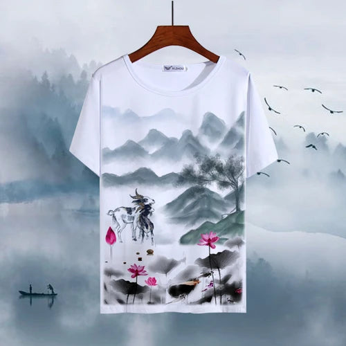 Chinese Animal Zodiac Signs 3D Printed Ink Painting T-shirt Twelve Constellations Dragon Tiger Wash Painting Tops for Adult