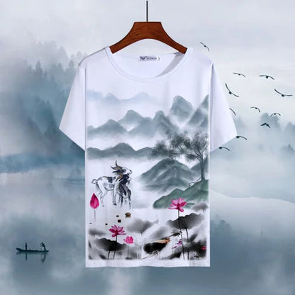 Chinese Animal Zodiac Signs 3D Printed Ink Painting T-shirt Twelve Constellations Dragon Tiger Wash Painting Tops for Adult