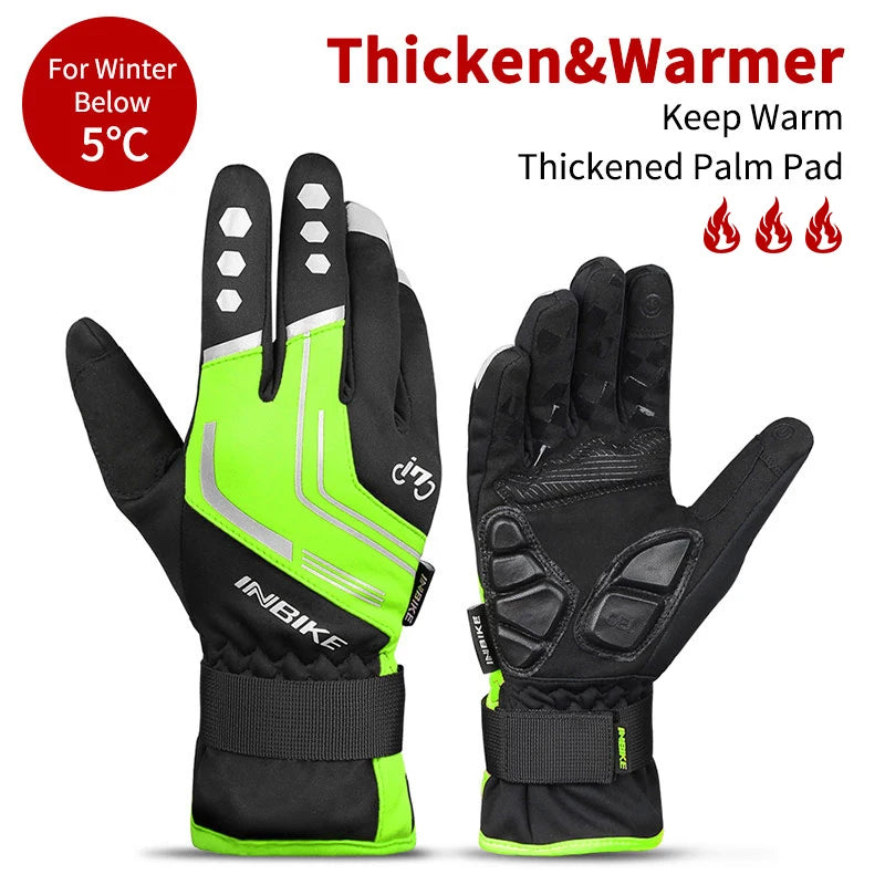 INBIKE Thermal Cycling Gloves Gel Winter MTB Road Bike Gloves Windproof Shockproof Full Finger Glove Bicycle Riding Accessories