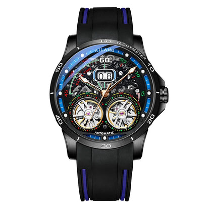 AILANG 2020 new men's watch double tourbillon watch automatic hollow machine watch silicone belt section men's luminous waterpro