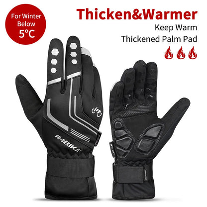 INBIKE Thermal Cycling Gloves Gel Winter MTB Road Bike Gloves Windproof Shockproof Full Finger Glove Bicycle Riding Accessories