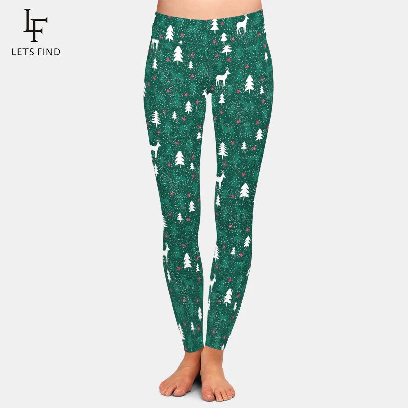 LETSFIND New Arrival Winter Woman Christmas Series Printing Leggings Fashion Elegant High Waist Woman Fitness Warm Leggings