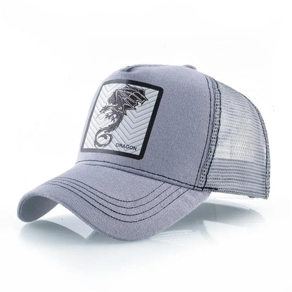 Men's Baseball Cap Fashion Snapback Hat With Dragon Patch Casual Cotton Dad Hats Breathable Mesh Trucker Caps Men Hip Hop Bones