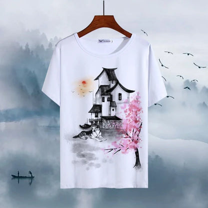 Chinese Animal Zodiac Signs 3D Printed Ink Painting T-shirt Twelve Constellations Dragon Tiger Wash Painting Tops for Adult