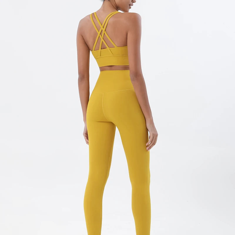 TRY TO BN Yoga Set Fitness Sports Bra Naked Leggings Women's Tracksuit Sportwear Breathable Workout Two Pieces Suit Gym Clothing