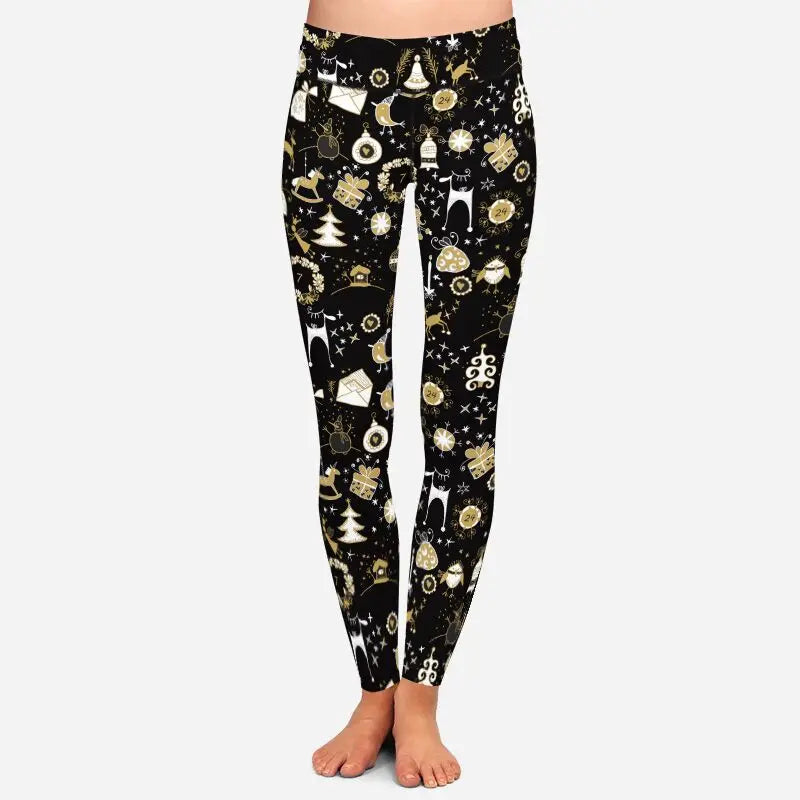 LETSFIND New Arrival Winter Woman Christmas Series Printing Leggings Fashion Elegant High Waist Woman Fitness Warm Leggings