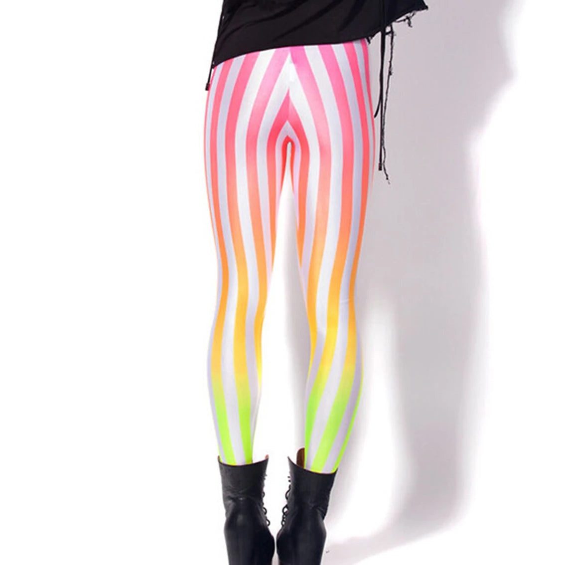 Women Stripe Rainbow Leggings Slim Skinny Leggings Colourful Striped Spring Summer Running Gym Stretchy Pants Trousers