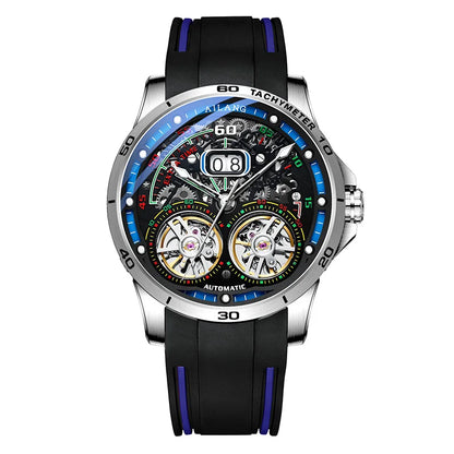 AILANG 2020 new men's watch double tourbillon watch automatic hollow machine watch silicone belt section men's luminous waterpro