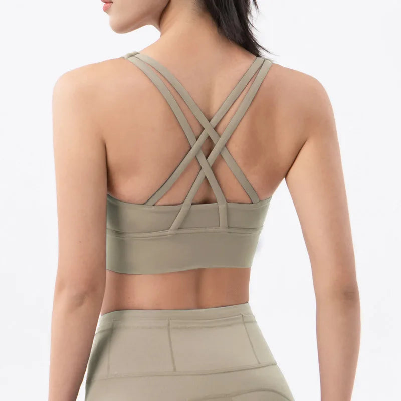 TRY TO BN Women Bra Yoga Sports Bralette Nylon Breathable Fitness Top Underwear Cross Sexy Back  Anti-Shake Gym Female Bras