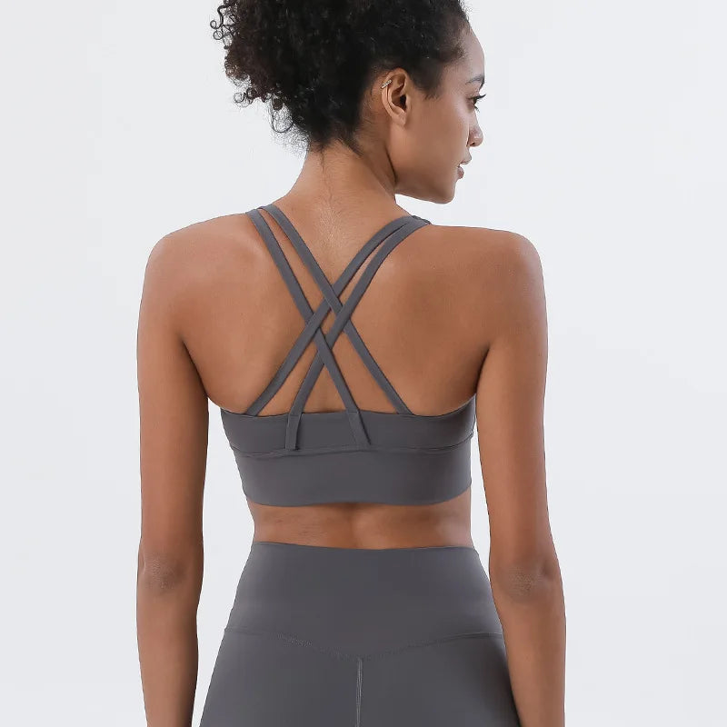 TRY TO BN Women Bra Yoga Sports Bralette Nylon Breathable Fitness Top Underwear Cross Sexy Back  Anti-Shake Gym Female Bras