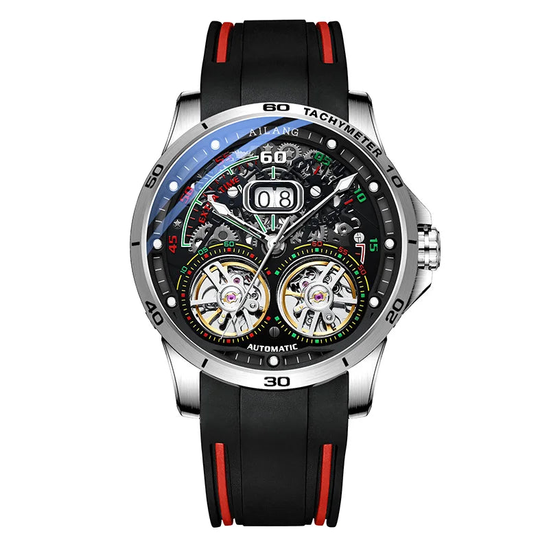 AILANG 2020 new men's watch double tourbillon watch automatic hollow machine watch silicone belt section men's luminous waterpro