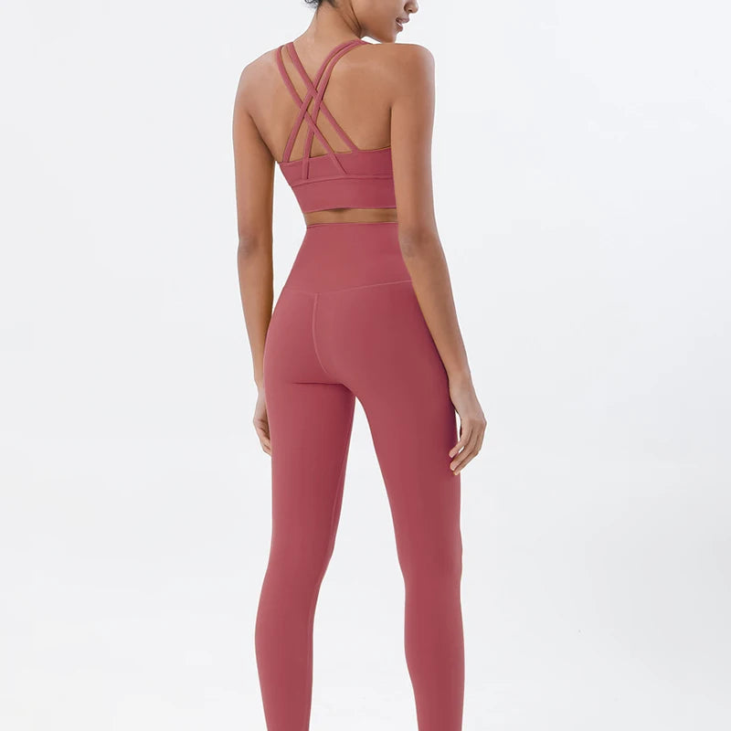 TRY TO BN Yoga Set Fitness Sports Bra Naked Leggings Women's Tracksuit Sportwear Breathable Workout Two Pieces Suit Gym Clothing