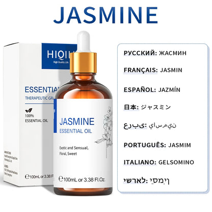 HIQILI 100ML Lavender Jasmine Rose Vanilla Mint  Eucalyptus Lemon Essential Oils for Diffuser, Humidifier, Massage, Skin, Hair