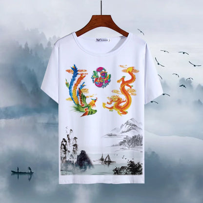 Chinese Animal Zodiac Signs 3D Printed Ink Painting T-shirt Twelve Constellations Dragon Tiger Wash Painting Tops for Adult