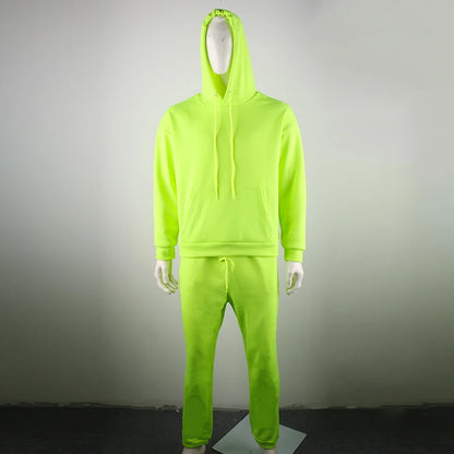 OMSJ 2024 Fashion Neon Style Mens Sets Fluorescence Green Hooded Sweatshirt+Sweatpants Two Piece Autumn Winter Casual Tracksuit