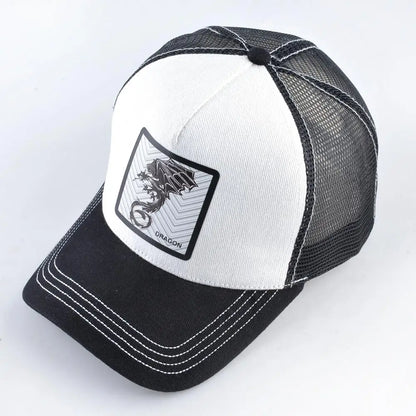 Men's Baseball Cap Fashion Snapback Hat With Dragon Patch Casual Cotton Dad Hats Breathable Mesh Trucker Caps Men Hip Hop Bones