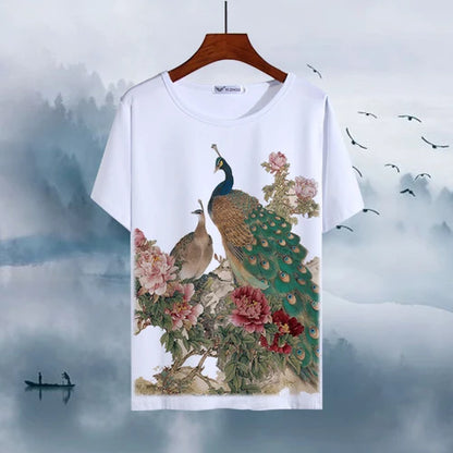 Chinese Animal Zodiac Signs 3D Printed Ink Painting T-shirt Twelve Constellations Dragon Tiger Wash Painting Tops for Adult