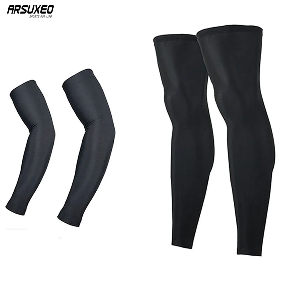 ARSUXEO Compression Cycling Sleeves Anti UV MTB Bike Arm Warmer Legwarmers Protection Jogging Golf Leggings