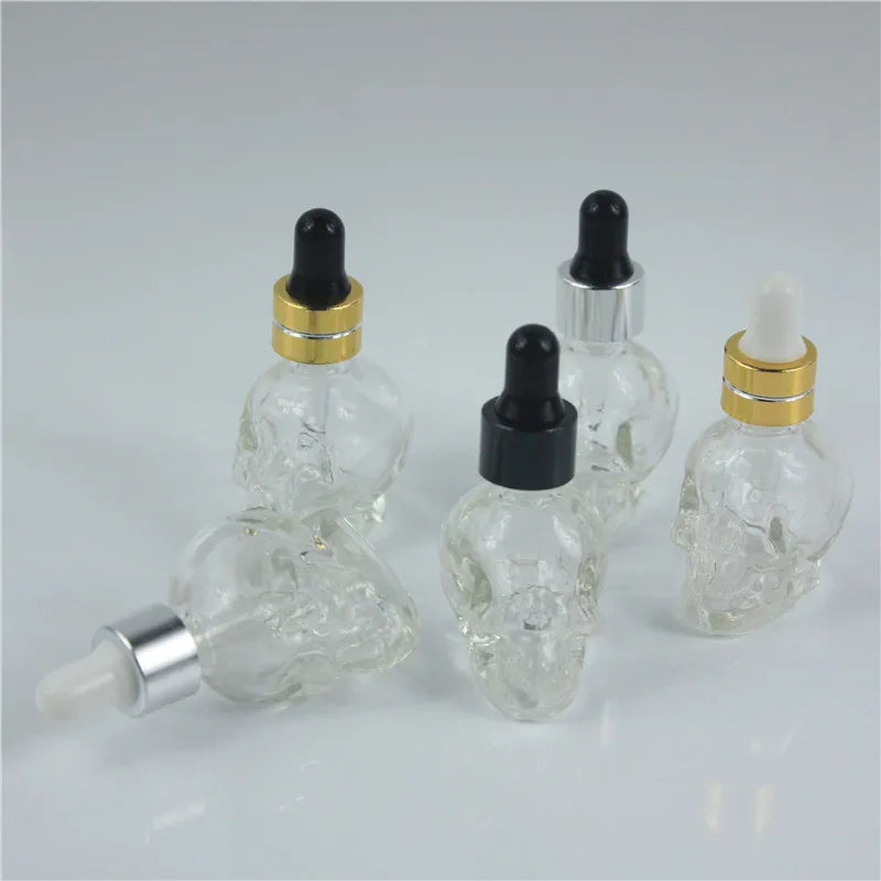 20pcs 8ML Skull-Shaped Glass Dropper Bottles for Essential Oils Aromatherapy Lab - Glass Eye Dropper Pipettes
