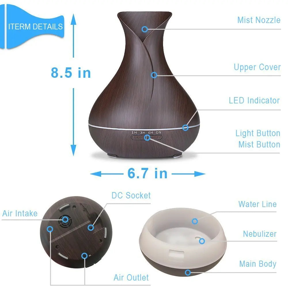 Aromatherapy Humificador Oil Diffuser Ultrasonic Mist Maker Fogger with LED Lamp Wood Grain Air Aroma Humidifier Humificadores