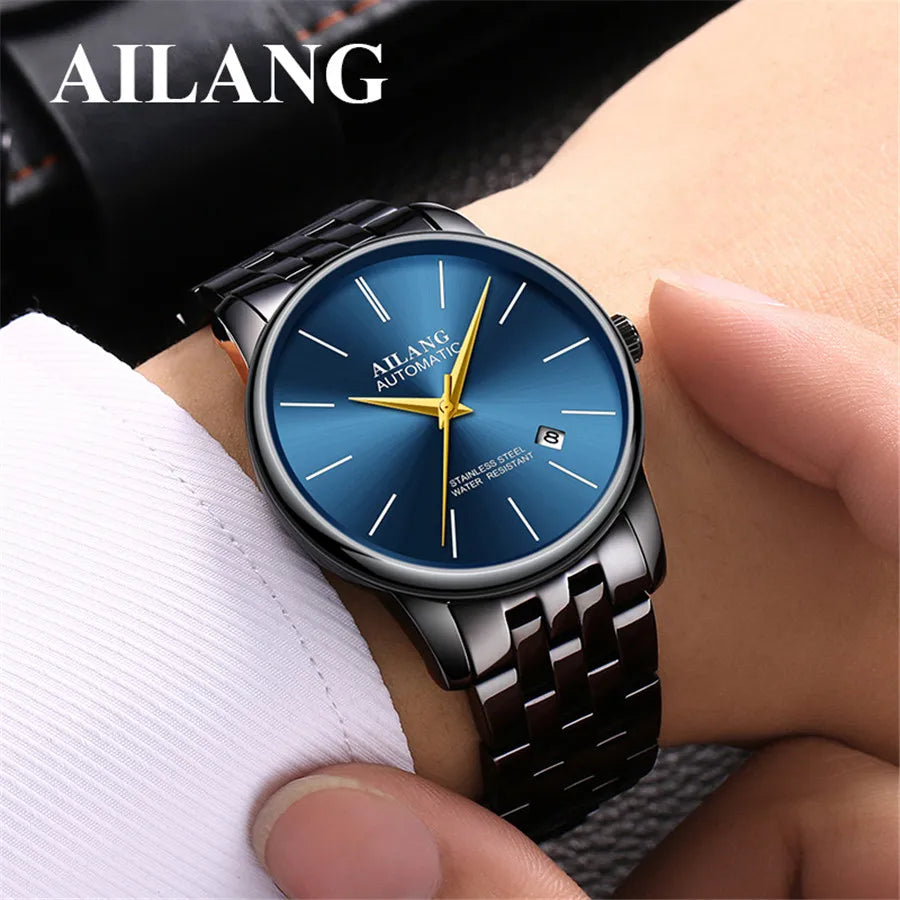 AILANG Brand Ultra-thin dial Fashion Simple Watches Luxury Men's Mechanical Sports Wrist Watch Leather Male Clock Montre Homme