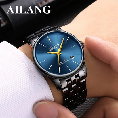 AILANG Brand Ultra-thin dial Fashion Simple Watches Luxury Men's Mechanical Sports Wrist Watch Leather Male Clock Montre Homme