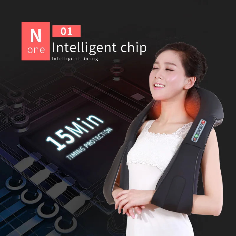 U Shape Electric Shiatsu Back Neck Shoulder Body Massager 4D Kneading Massage EU/Flat Plug Car Home Dual Use 16 Balls Relaxation