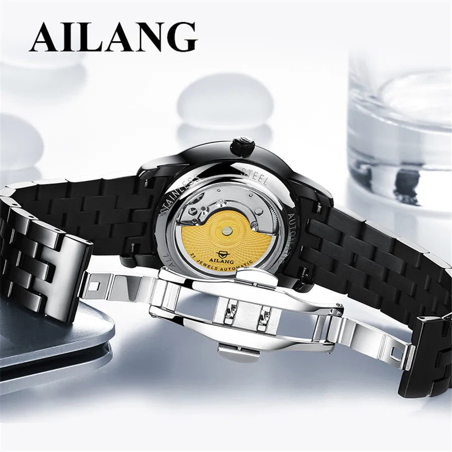 AILANG Brand Ultra-thin dial Fashion Simple Watches Luxury Men's Mechanical Sports Wrist Watch Leather Male Clock Montre Homme