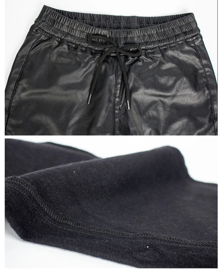 Women Faux Pu Leather Pants High Waist Baggy Stretch Stacked Trousers Drawstring Leisure Joggers Streetwear Office Lady 4XL 3XL
