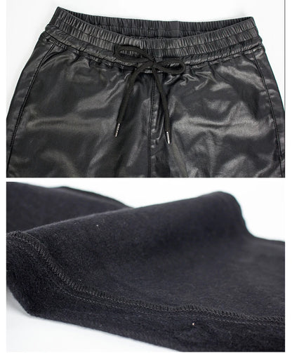 Women Faux Pu Leather Pants High Waist Baggy Stretch Stacked Trousers Drawstring Leisure Joggers Streetwear Office Lady 4XL 3XL