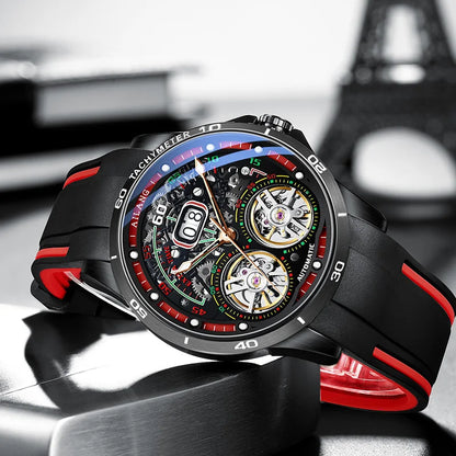AILANG 2020 new men's watch double tourbillon watch automatic hollow machine watch silicone belt section men's luminous waterpro