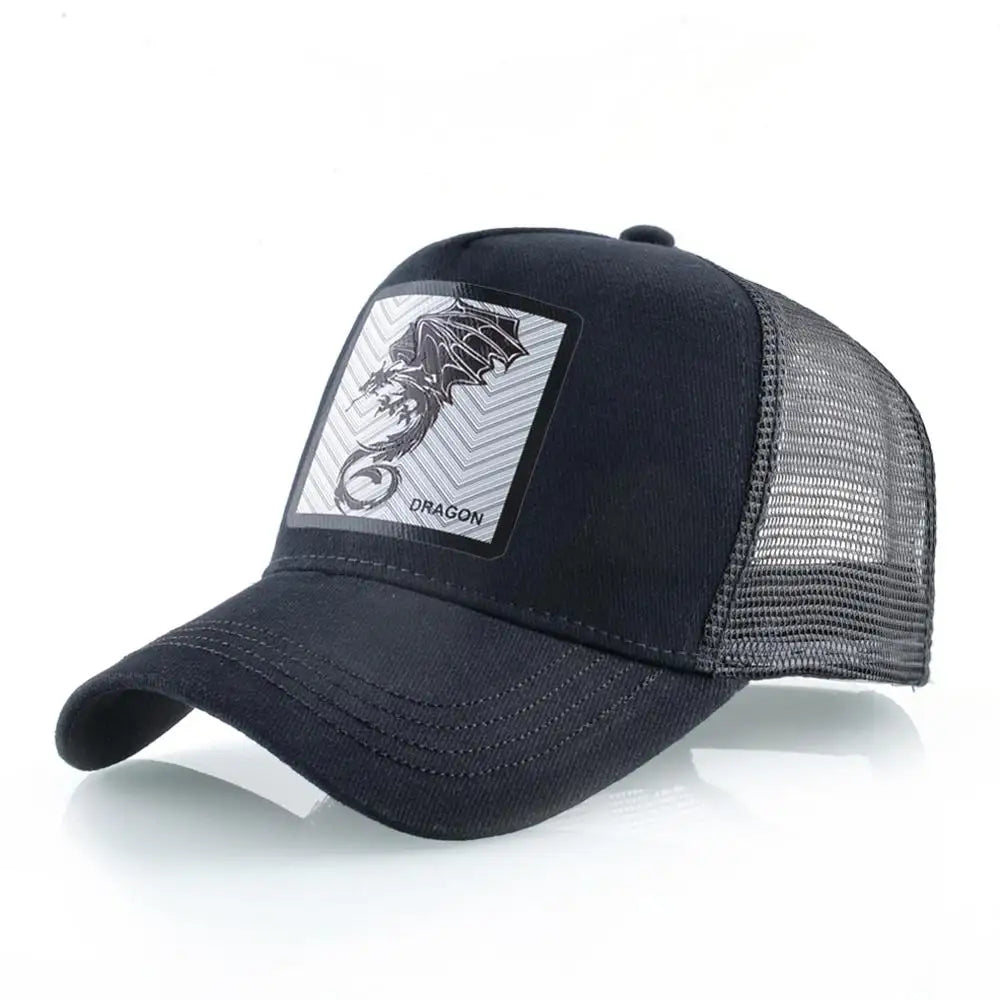 Men's Baseball Cap Fashion Snapback Hat With Dragon Patch Casual Cotton Dad Hats Breathable Mesh Trucker Caps Men Hip Hop Bones