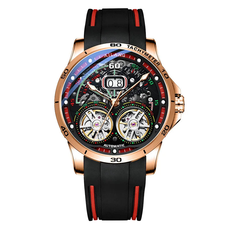 AILANG 2020 new men's watch double tourbillon watch automatic hollow machine watch silicone belt section men's luminous waterpro
