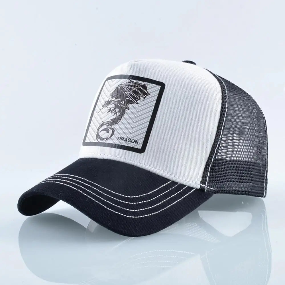 Men's Baseball Cap Fashion Snapback Hat With Dragon Patch Casual Cotton Dad Hats Breathable Mesh Trucker Caps Men Hip Hop Bones