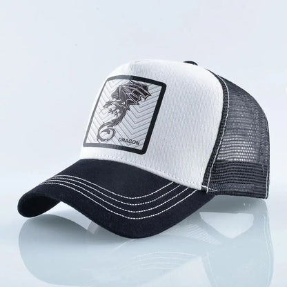 Men's Baseball Cap Fashion Snapback Hat With Dragon Patch Casual Cotton Dad Hats Breathable Mesh Trucker Caps Men Hip Hop Bones