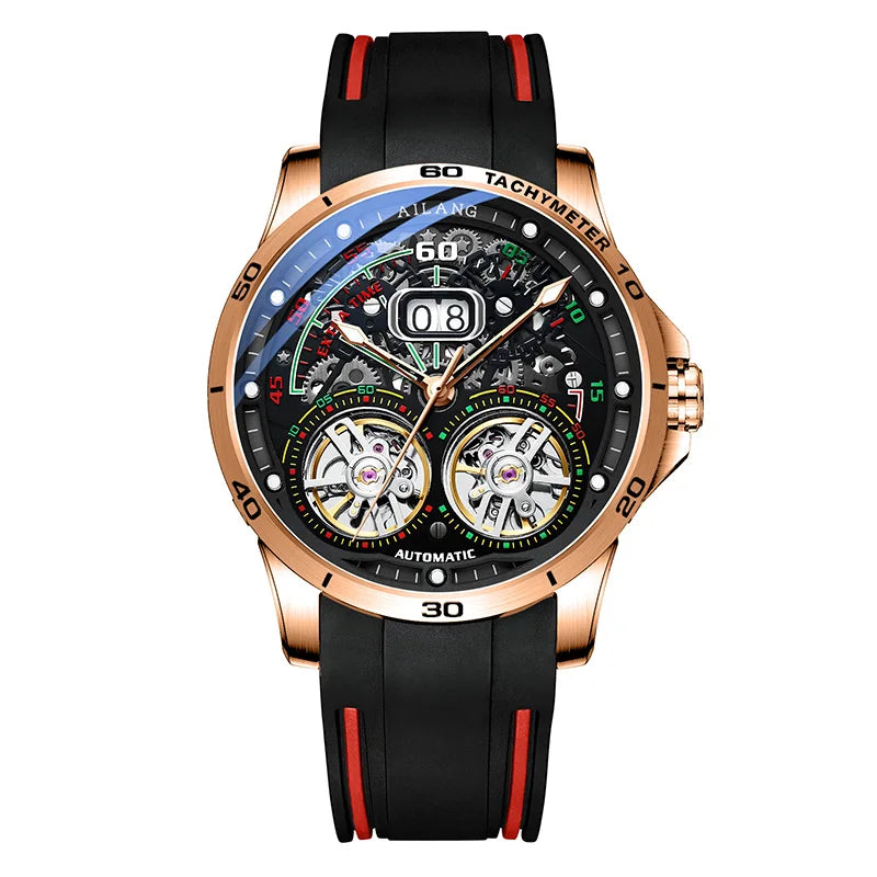 AILANG 2020 new men's watch double tourbillon watch automatic hollow machine watch silicone belt section men's luminous waterpro