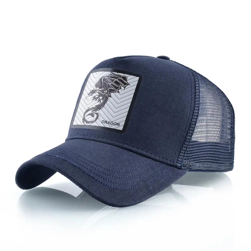 Men's Baseball Cap Fashion Snapback Hat With Dragon Patch Casual Cotton Dad Hats Breathable Mesh Trucker Caps Men Hip Hop Bones