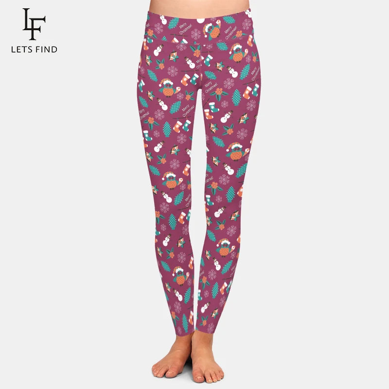 LETSFIND New Arrival Winter Woman Christmas Series Printing Leggings Fashion Elegant High Waist Woman Fitness Warm Leggings