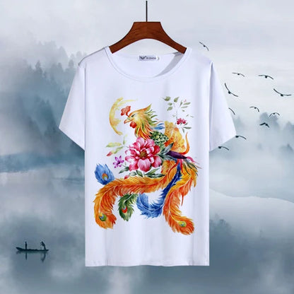 Chinese Animal Zodiac Signs 3D Printed Ink Painting T-shirt Twelve Constellations Dragon Tiger Wash Painting Tops for Adult